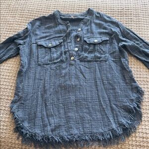 Free People Charcoal Textured Blouse